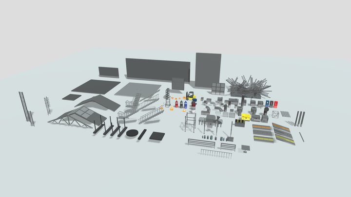 3D Low Poly Industrial Factory Objects Kit 3D Model