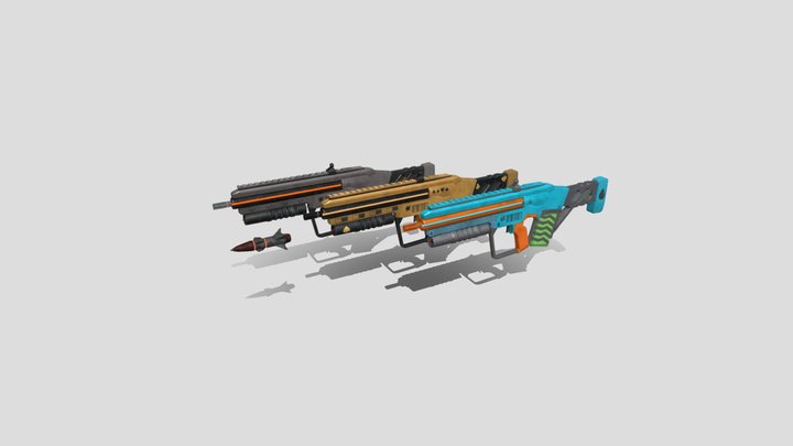 Assault Rifle + Skins and missile 3D Model