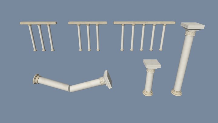 Temple Environment - Fences and Pillars 3D Model