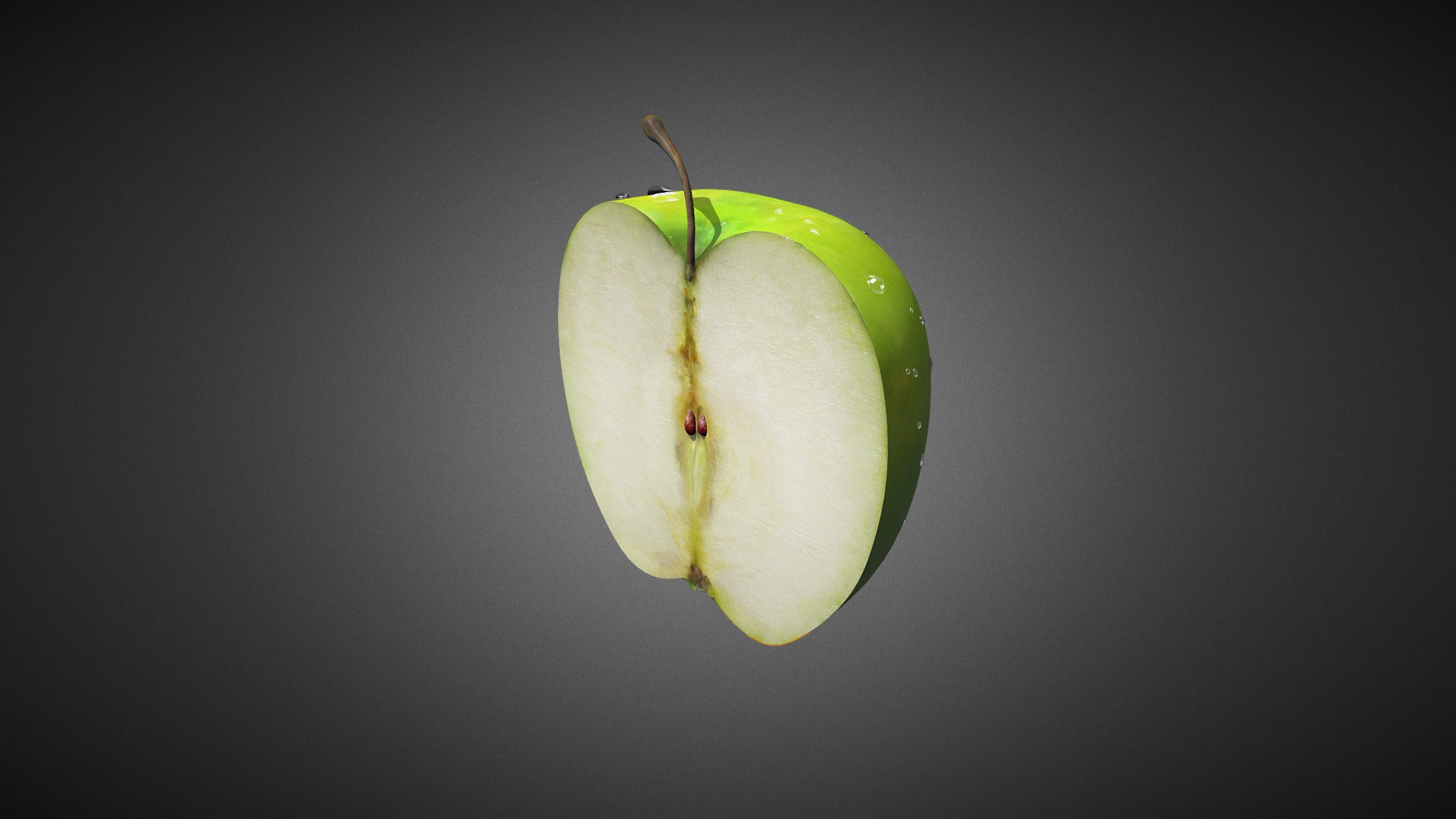 3D model Green Apple (Half) - This is a 3D model of the Green Apple (Half). The 3D model is about a green apple with a stem.
