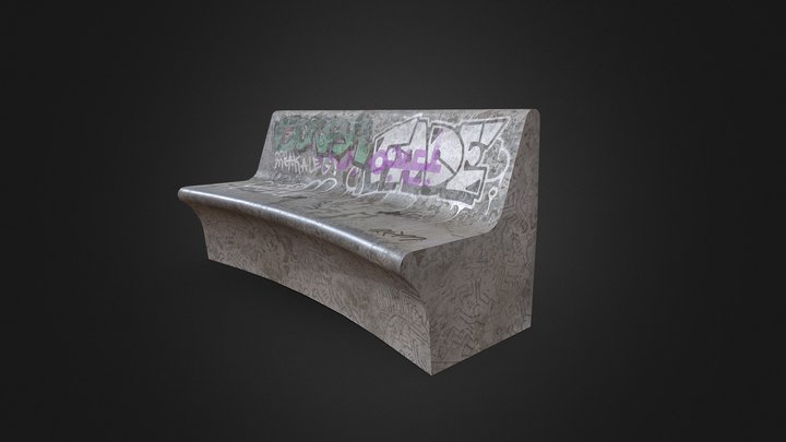 Concrete Bench with Graffiti 3D Model