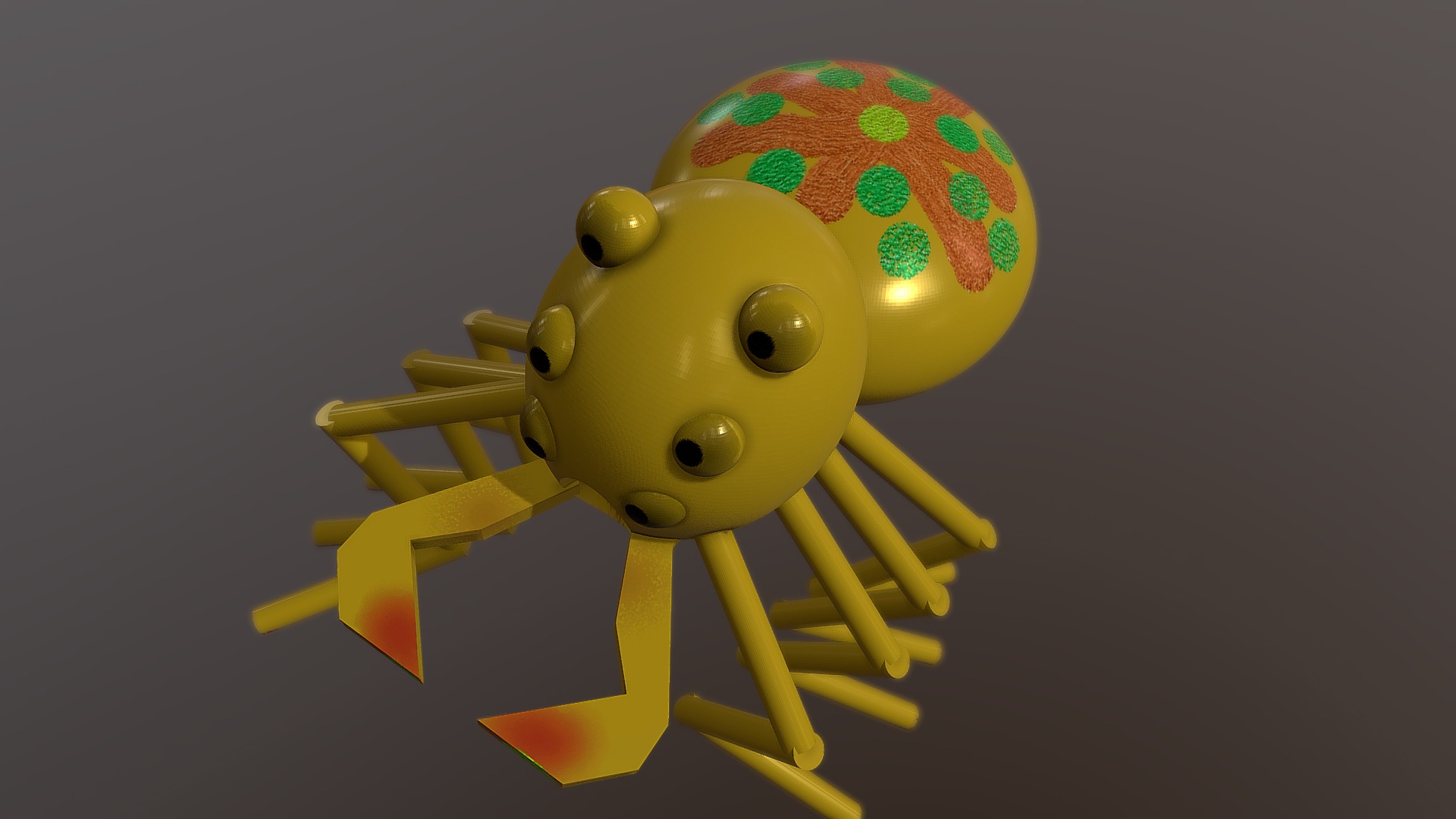 3D model Spider - This is a 3D model of the Spider. The 3D model is about a yellow toy with a rainbow hat.