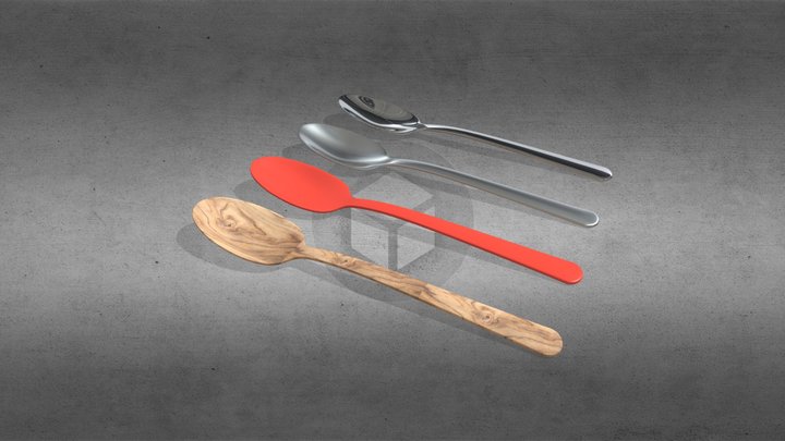 Material test with Spoons 3D Model