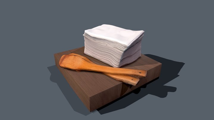 table with napkins wooden cutlery servilleta 3D Model