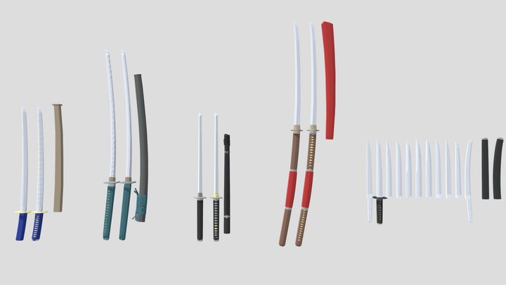 Low-poly Japanese Swords 3D Model