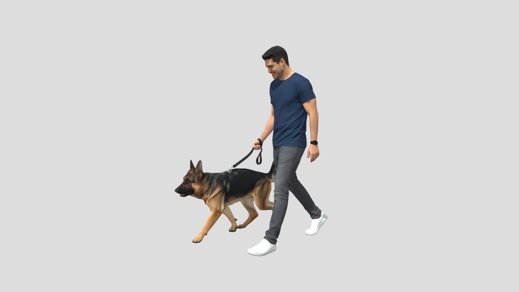 Man Walking a German Shepherd