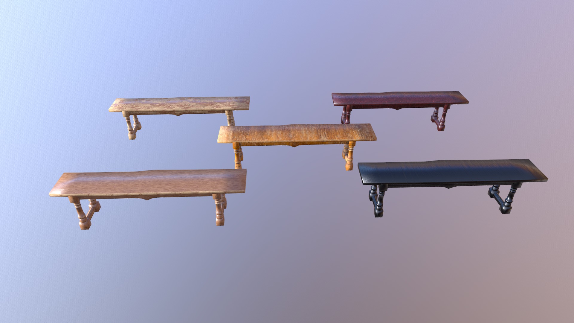 3D model Bench M01 – The Marquis Collection - This is a 3D model of the Bench M01 - The Marquis Collection. The 3D model is about a group of wooden benches.