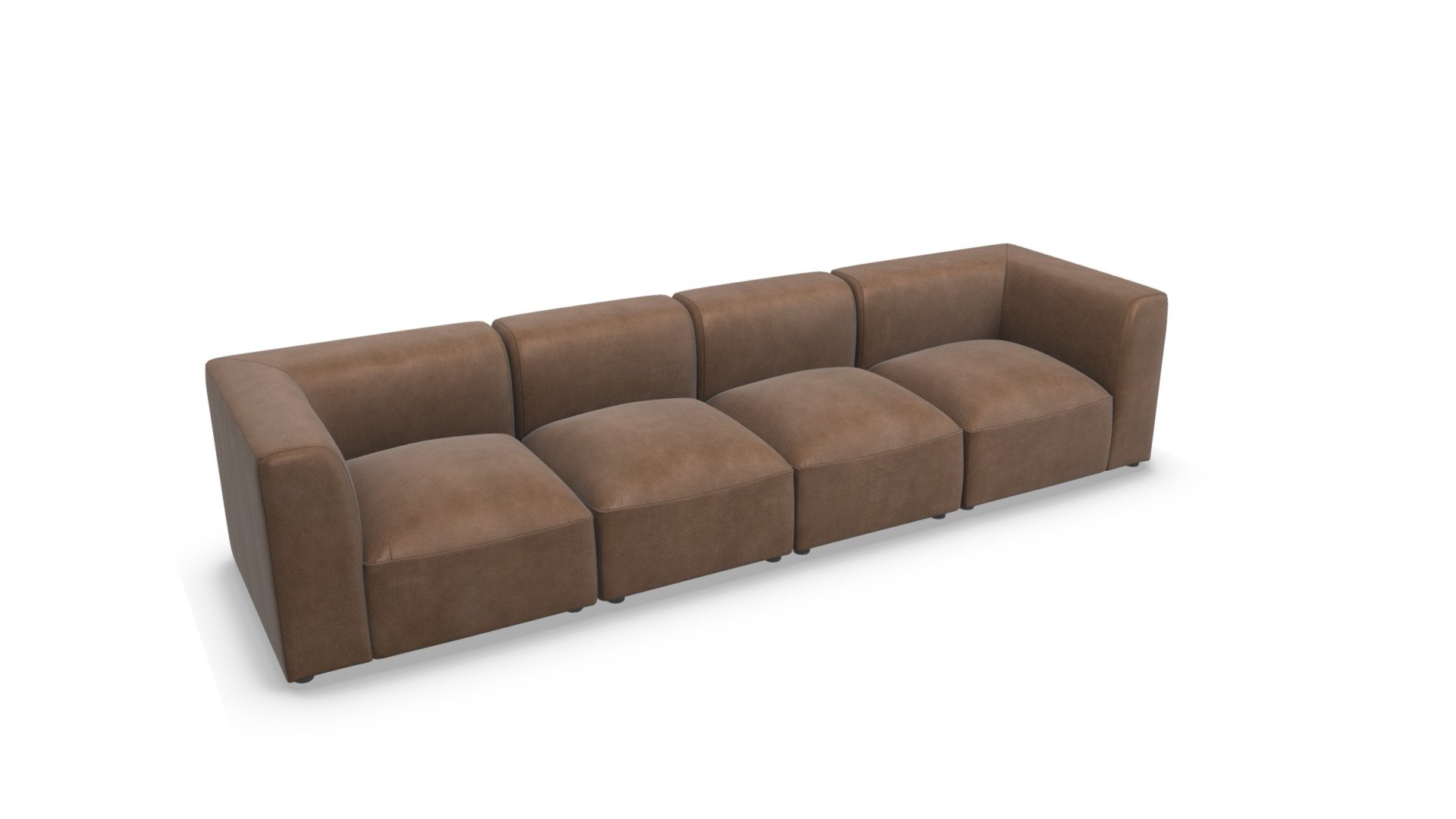 Juno 4 Seater Modular Sofa, Brown Leather — Sketchfab embed 3D viewer