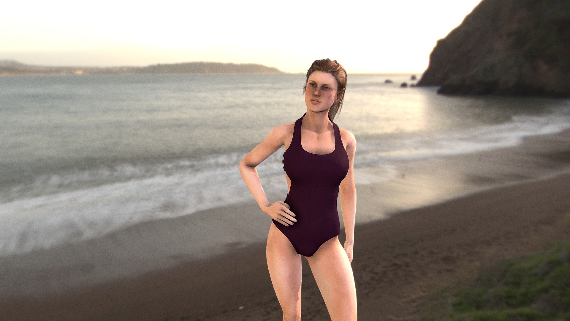 3D model Swimsuit - This is a 3D model of the Swimsuit. The 3D model is about a woman standing on a beach.