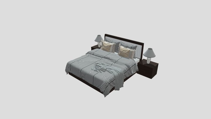 Bedroom bed with two side lamps 3D Model