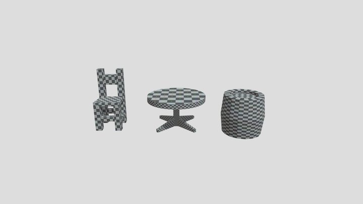Mesa, Barril e Cadeira 3D Model