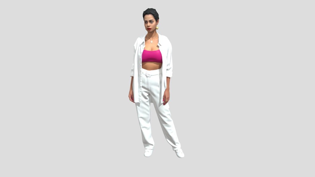 Pink Crop Top Under White Ensemble