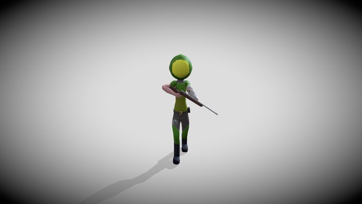 Game Character With Gun 3D Model