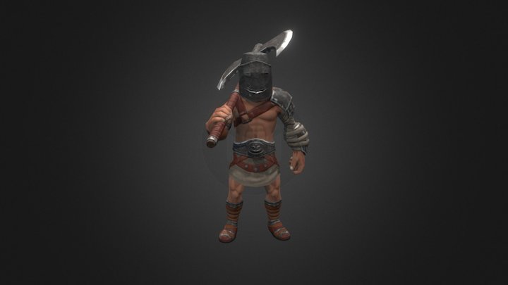 Low Poly Buckethead Gladiator 2handed Axe 3D Model