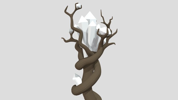 Wooden staff with crystal clusters 3D Model