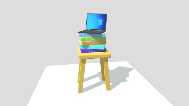 Table with books stacked on it 3D Model