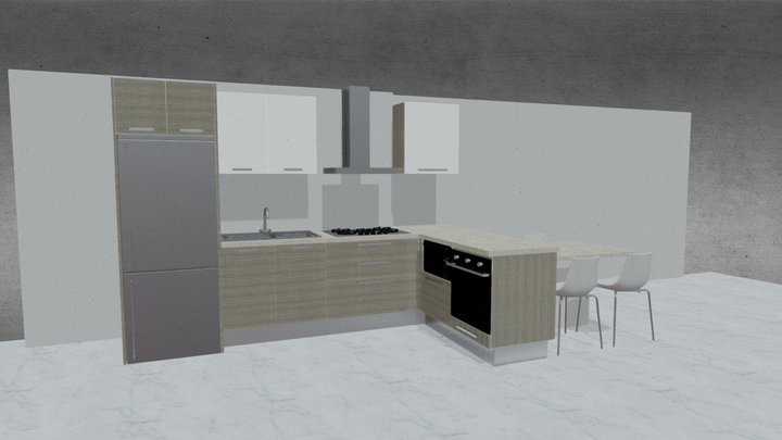 Small open kitchen design 3D Model
