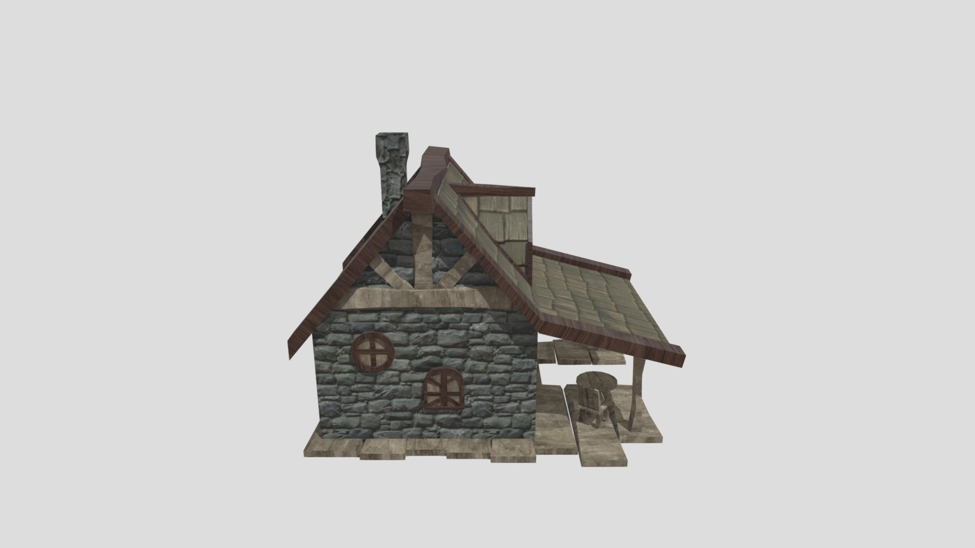 3D model old house - This is a 3D model of the old house. The 3D model is about a small house with a chimney.