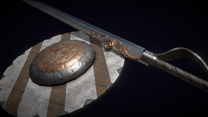 Ornamented Sword and Shield 3D Model