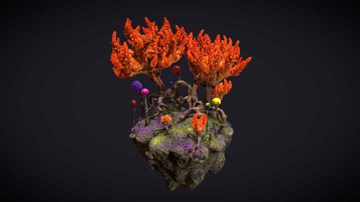 Floating Coral Tree Island 3D Model