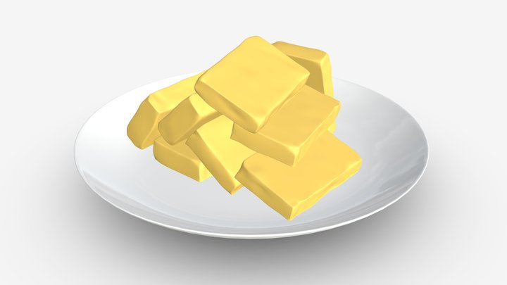 Butter slices on plate 3D Model