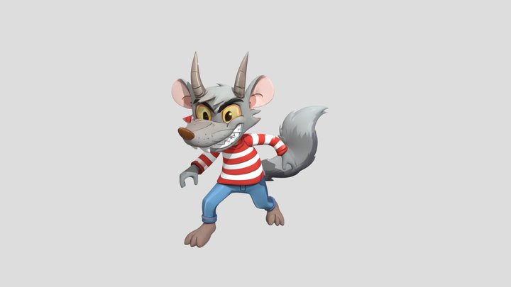 cartoon werewolf in striped shirt 3D Model