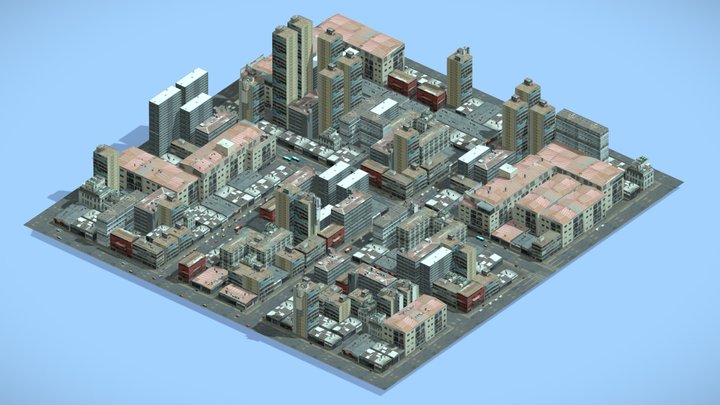 Low Poly City (PBR Texture) 3D Model