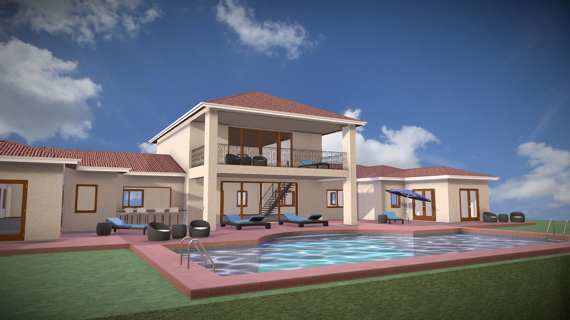 3D model Costa Rican Estate - This is a 3D model of the Costa Rican Estate. The 3D model is about a house with a swimming pool.