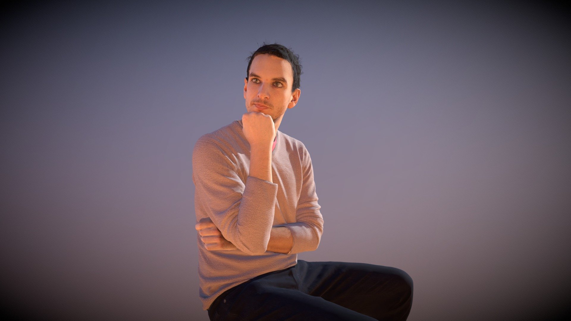 Casual Man Jest Sitting Listening Audience — Sketchfab embed 3D viewer