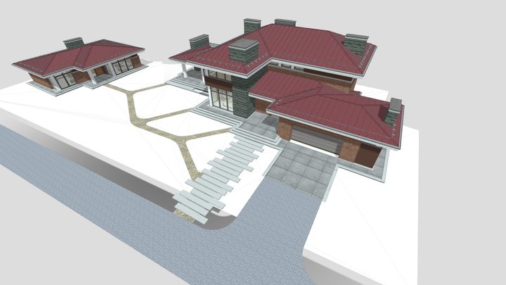 Дом с гаражом и с доходным домом на соседнем уча 3D Model