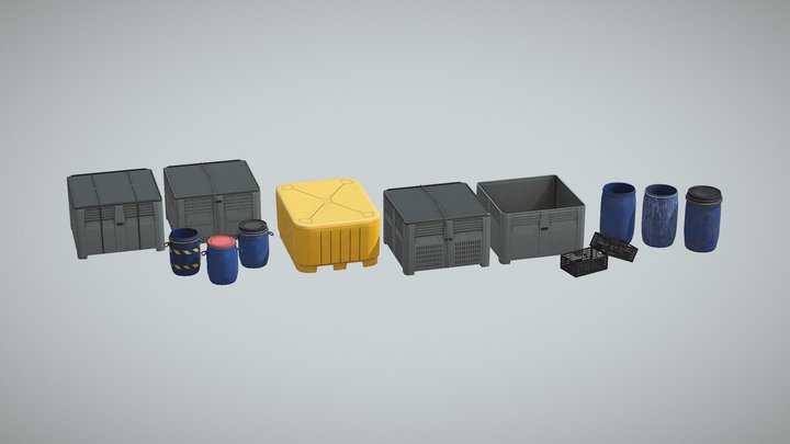 Industrial Plastic Containers Pack 3D Model