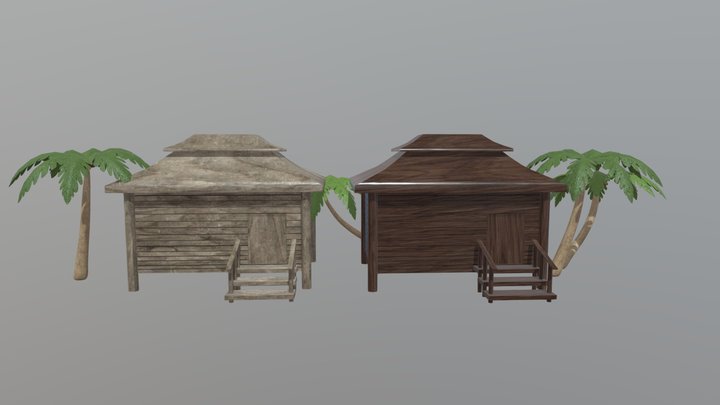 Shack and Palm Trees 3D Model