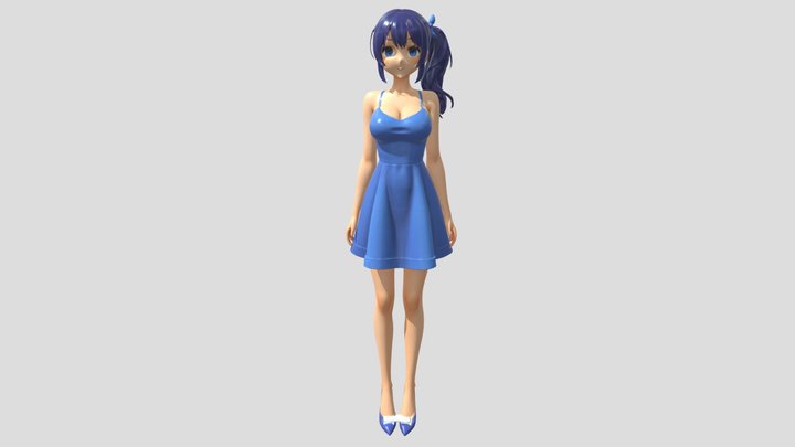 Blue dress girl 3D Model