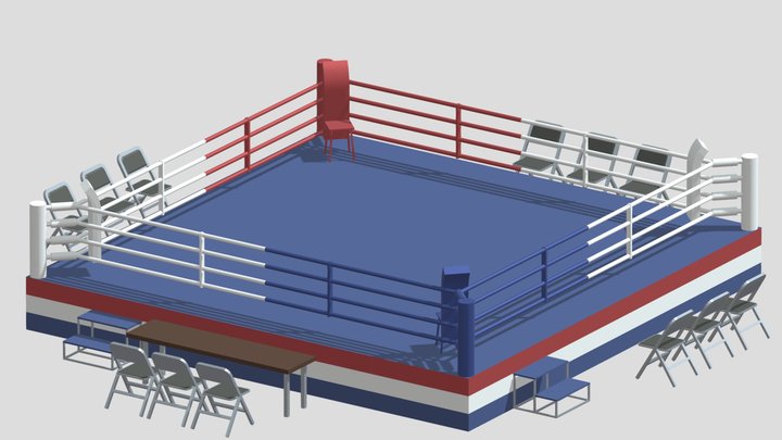 Low Poly Cartoon Boxing Ring 3D Model