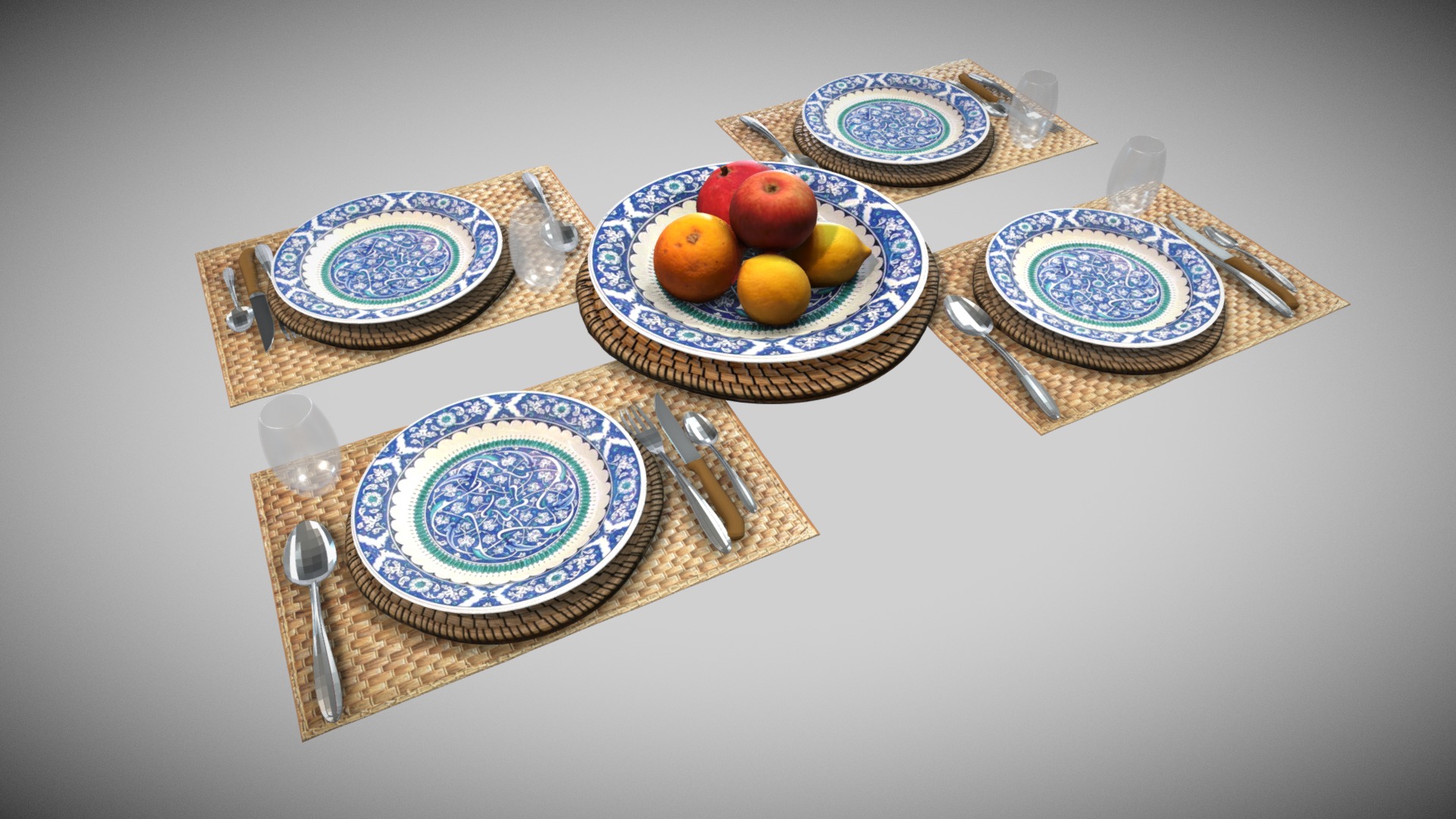 3D model Table Set Ready - This is a 3D model of the Table Set Ready. The 3D model is about a table with plates and silverware.
