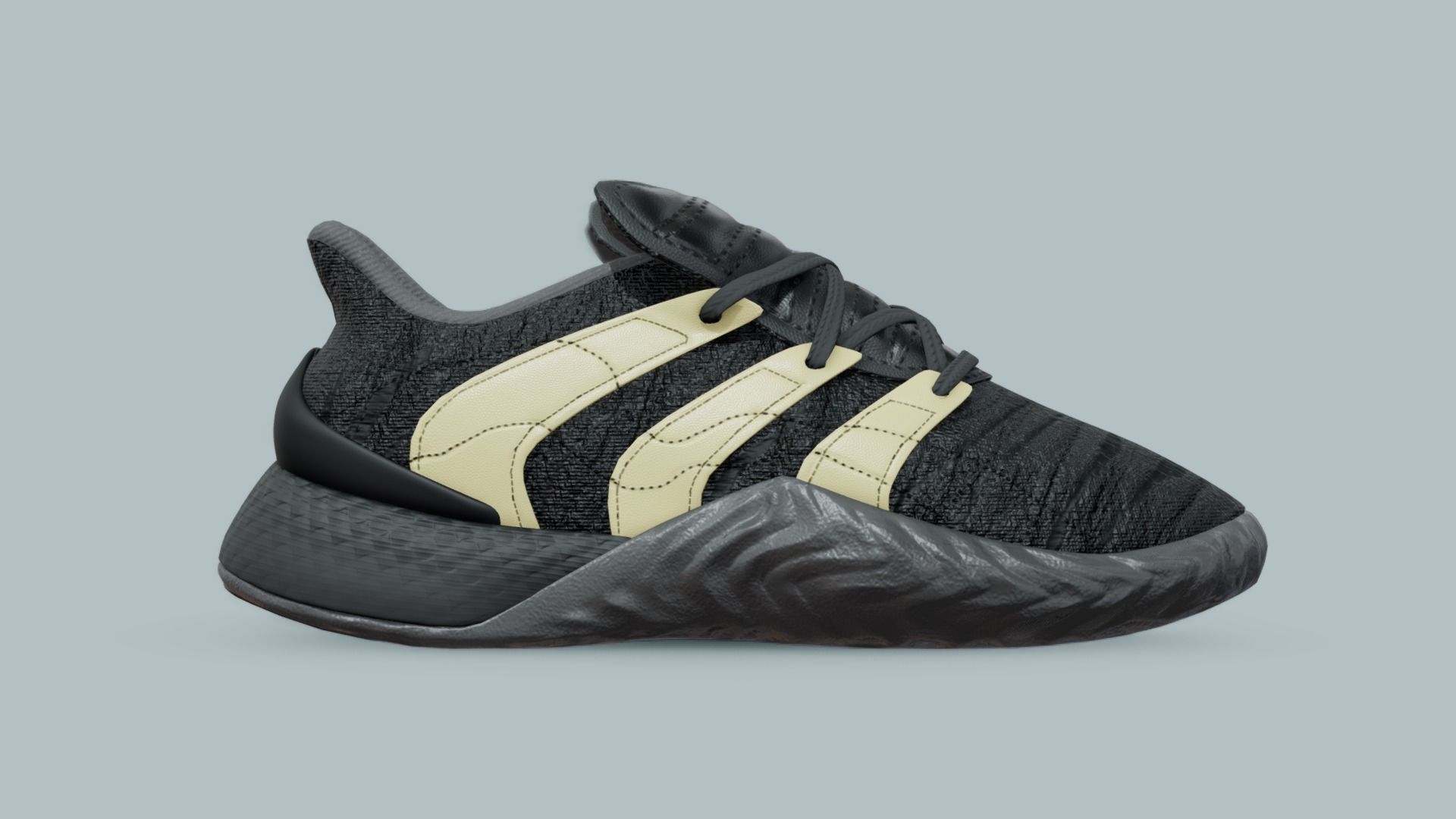 3D model Adidas Sobakov 2.0 Originals Black - This is a 3D model of the Adidas Sobakov 2.0 Originals Black. The 3D model is about a black and white shoe.