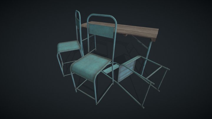 Gameready soviet old metal furniture 3D Model