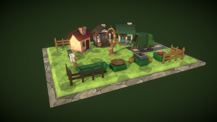 Green Rise: Recovered City - Low Poly Asset Pack 3D Model