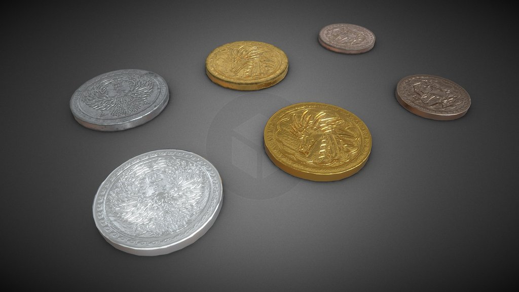 Fantasy Designed Coins - (Gold, Silver, Copper) — low-poly fantasy 3D model by Kigha