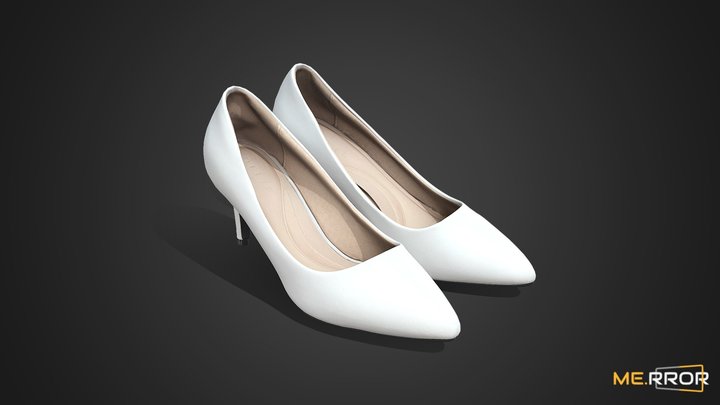 [Game-Ready] Woman's Shoes White High Heels 3D Model