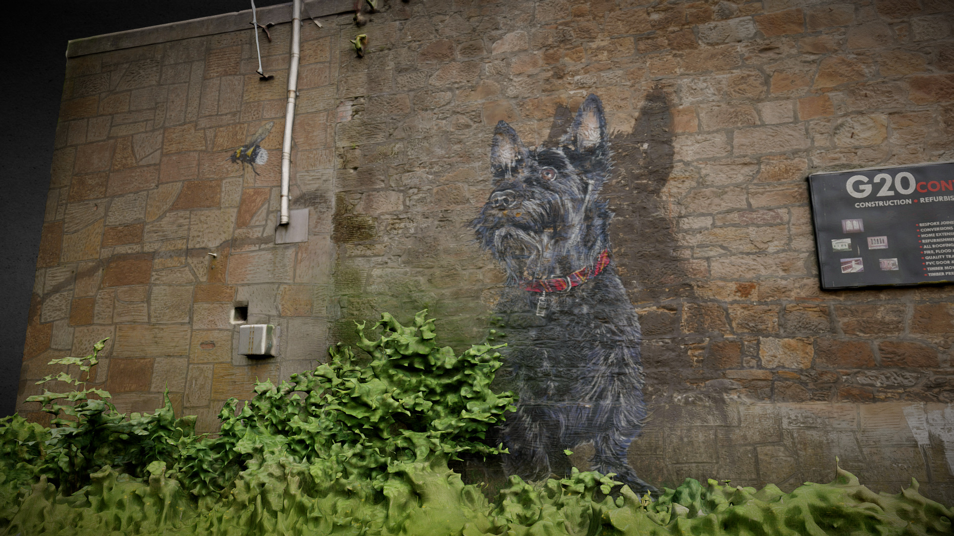 3D model Wall Mural Maryhill Road Glasgow - This is a 3D model of the Wall Mural Maryhill Road Glasgow. The 3D model is about a cat sitting on a ledge.