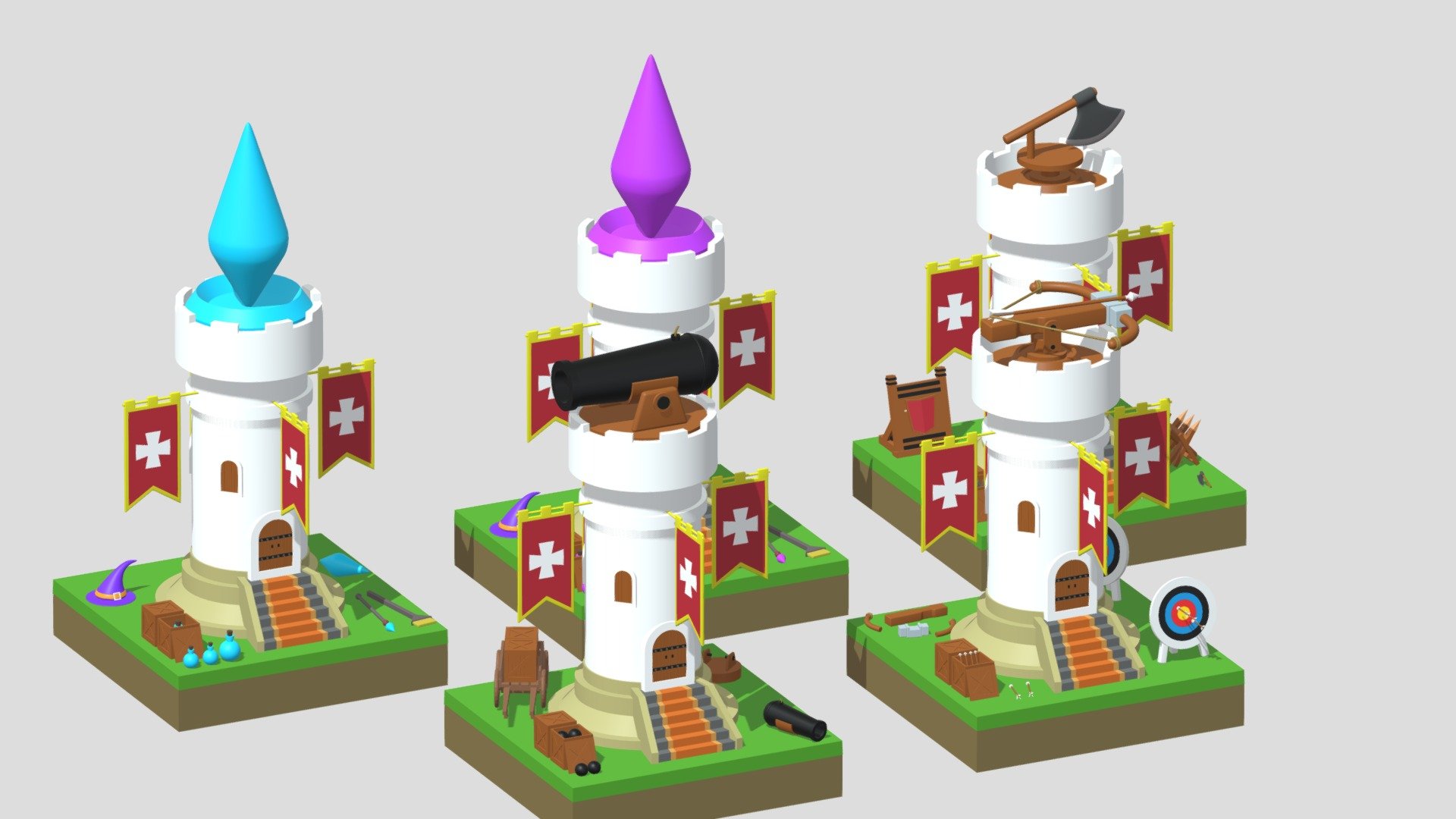 Cartoon Tower Defense Towers Collection A - Buy Royalty Free 3D model ...