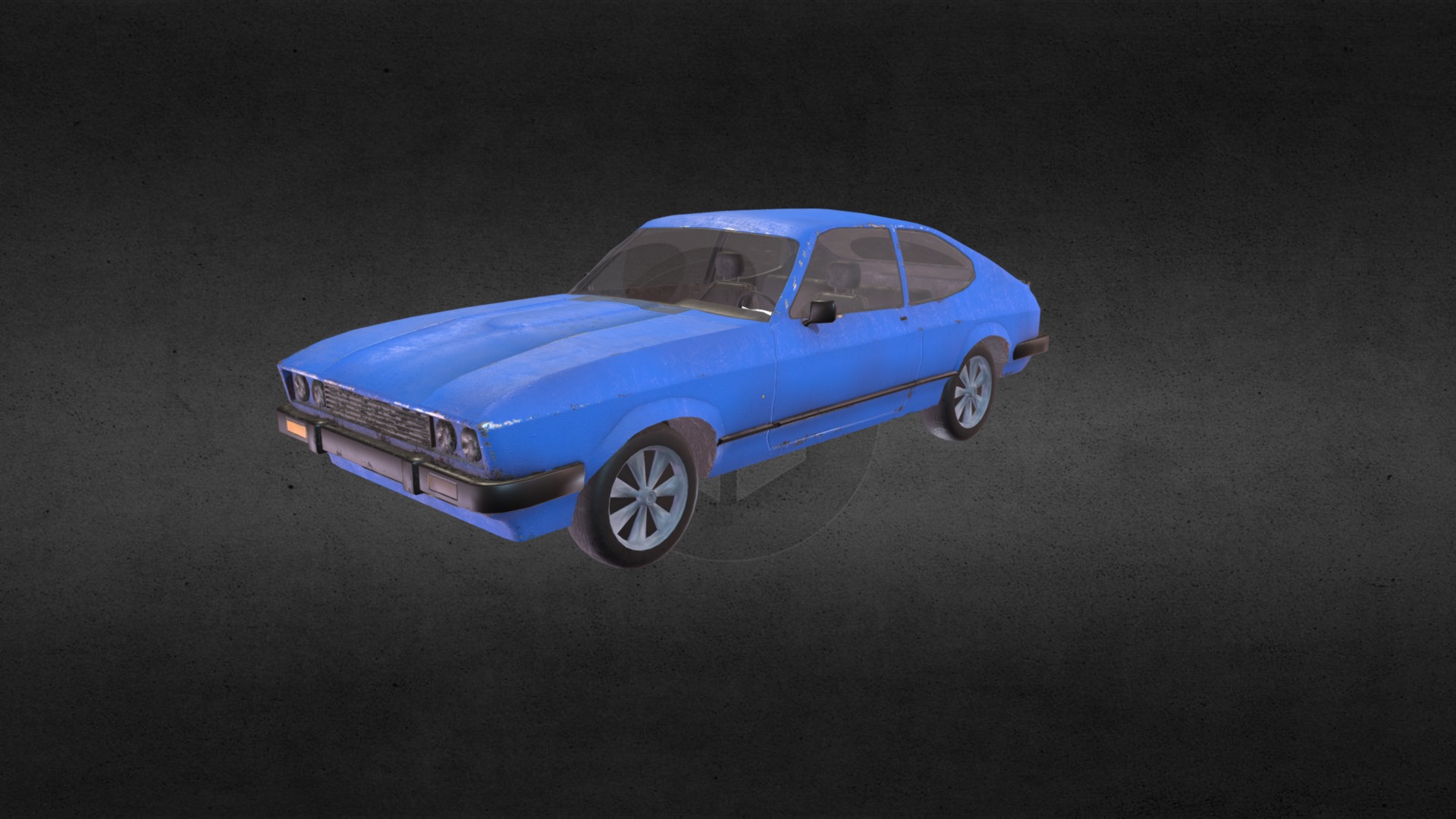 3D model Capri mk3 - This is a 3D model of the Capri mk3. The 3D model is about a blue car parked on a road.