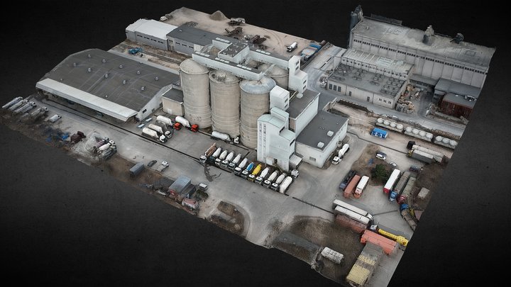 industrial factory cement tubes plant dronescan 3D Model
