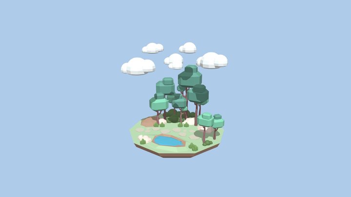 Low Poly Small Forest Island Environment 3D Model