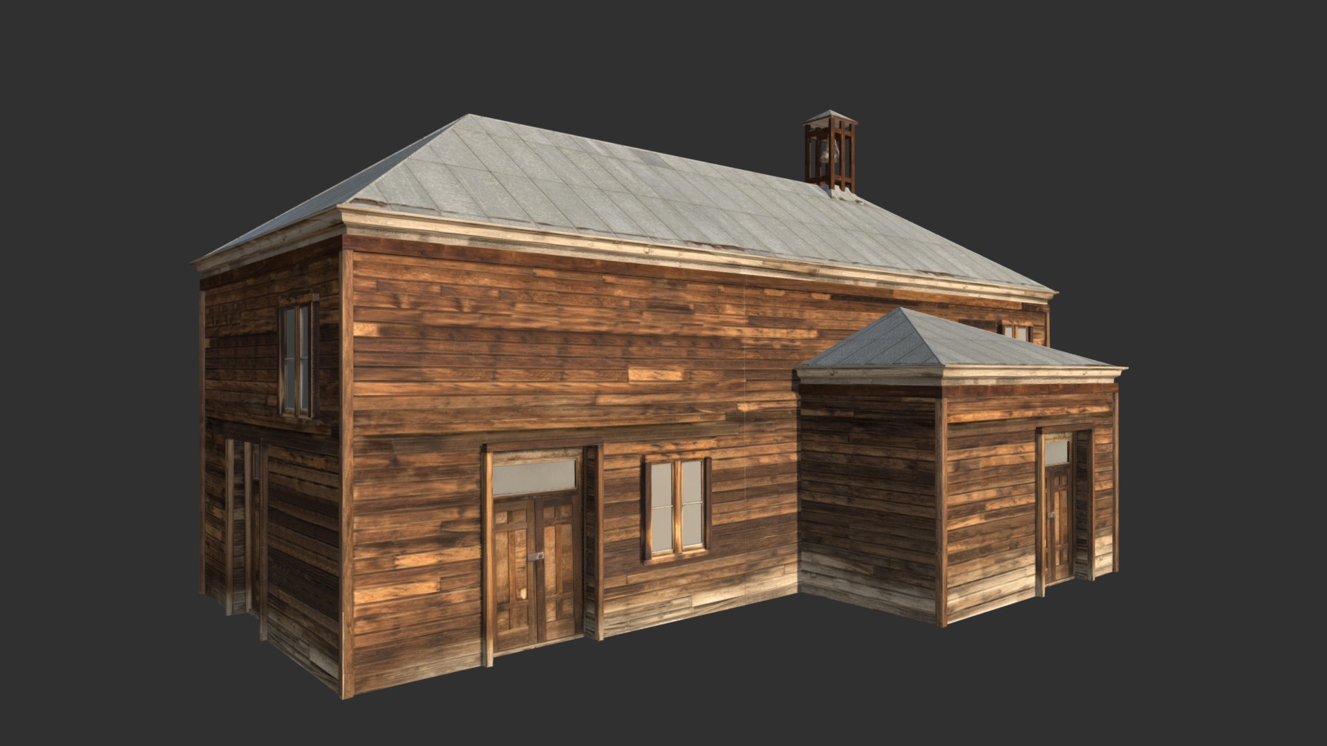 3D model Wild West School - This is a 3D model of the Wild West School. The 3D model is about a wooden house with a chimney.