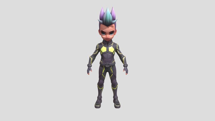 stylized young superhero with spiky hair 3D Model
