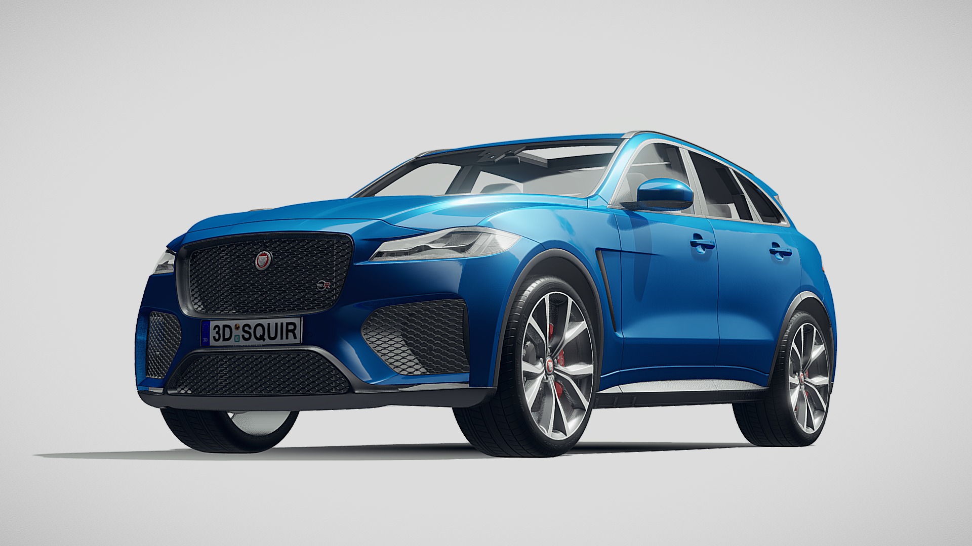 3D model Jaguar F Pace SVR 2019 - This is a 3D model of the Jaguar F Pace SVR 2019. The 3D model is about a blue car with a white background.