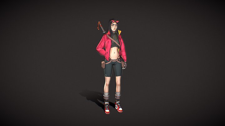 Anime Katana Girl 3D Model