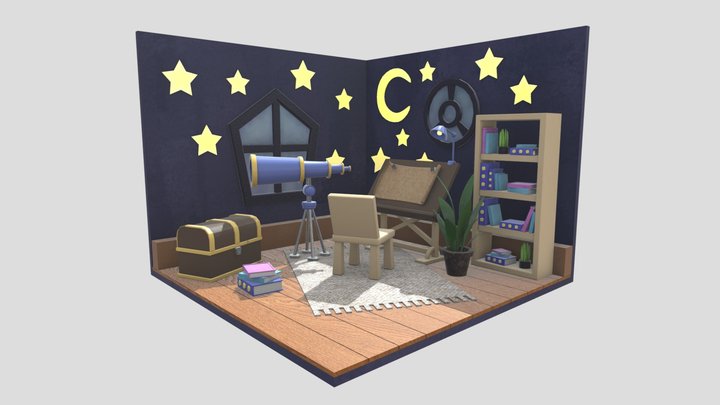 cartoon astronomer`s room 3D Model